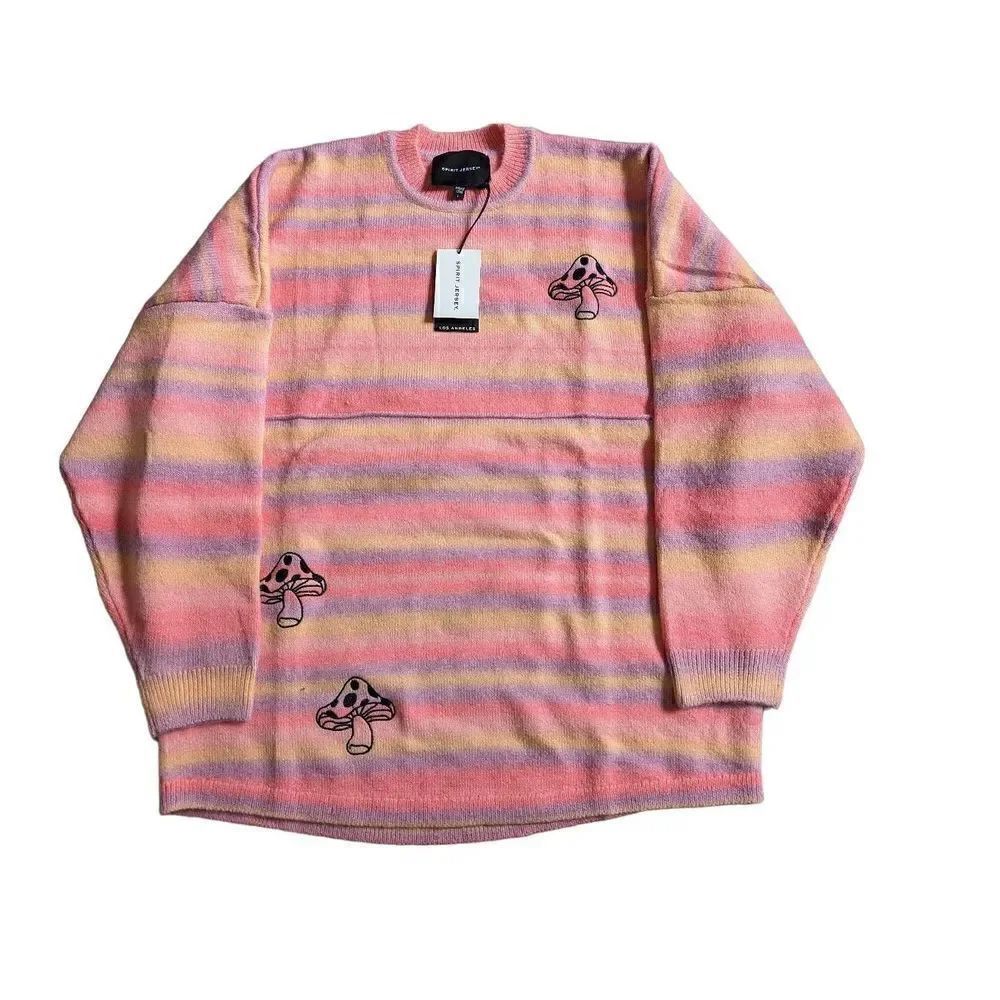 Spirit Jersey mushroom striped oversized sweater Large NEW